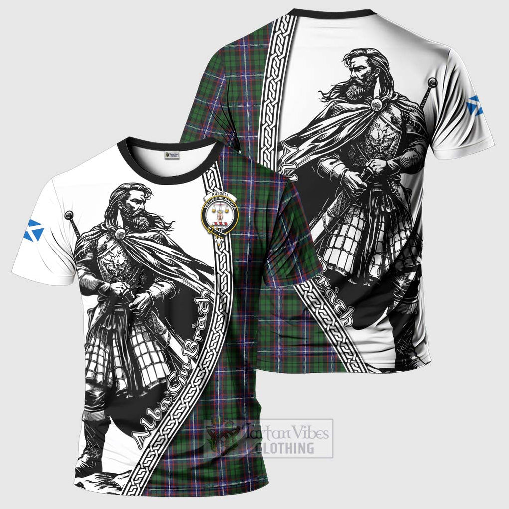 Tartan Vibes Clothing Russell Tartan Clan Crest T-Shirt with Highlander Warrior Celtic Style