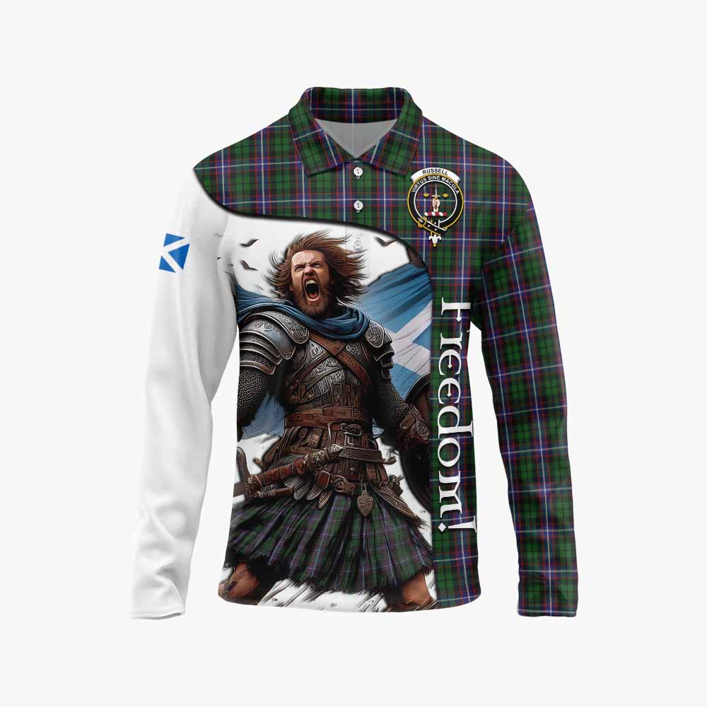 Tartan Vibes Clothing Russell Crest Tartan Long Sleeve Polo Shirt Inspired by the Freedom of Scottish Warrior