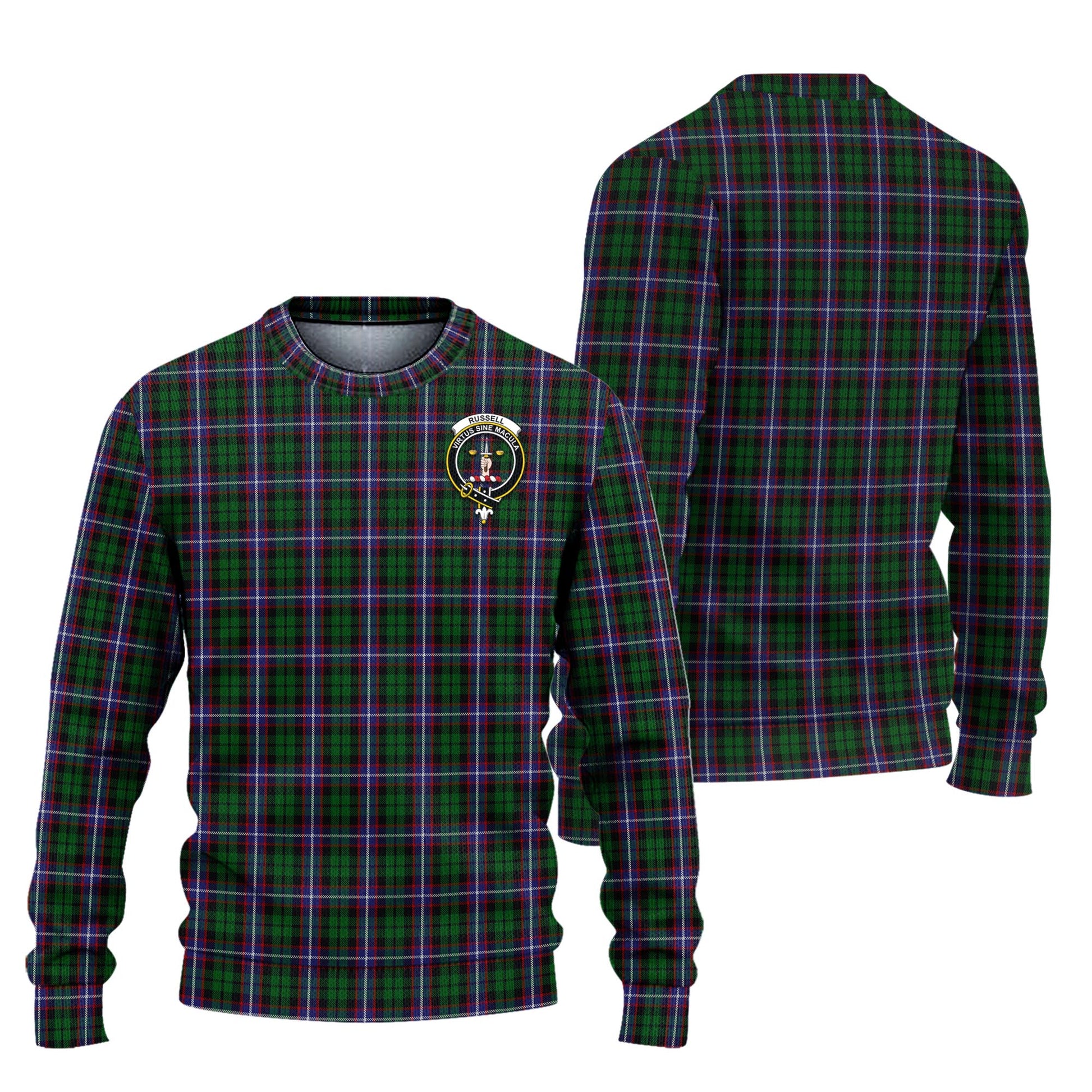 Russell Tartan Knitted Sweater with Family Crest Unisex - Tartanvibesclothing