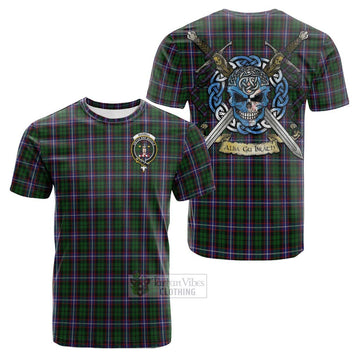 Russell Tartan Cotton T-shirt with Family Crest Celtic Skull Style