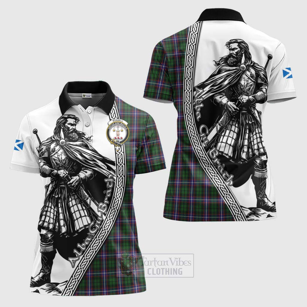 Tartan Vibes Clothing Russell Tartan Clan Crest Women's Polo Shirt with Highlander Warrior Celtic Style