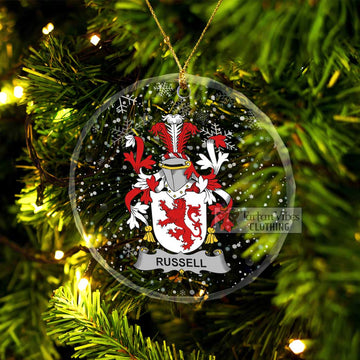 Russell Irish Clan Christmas Glass Ornament with Coat of Arms