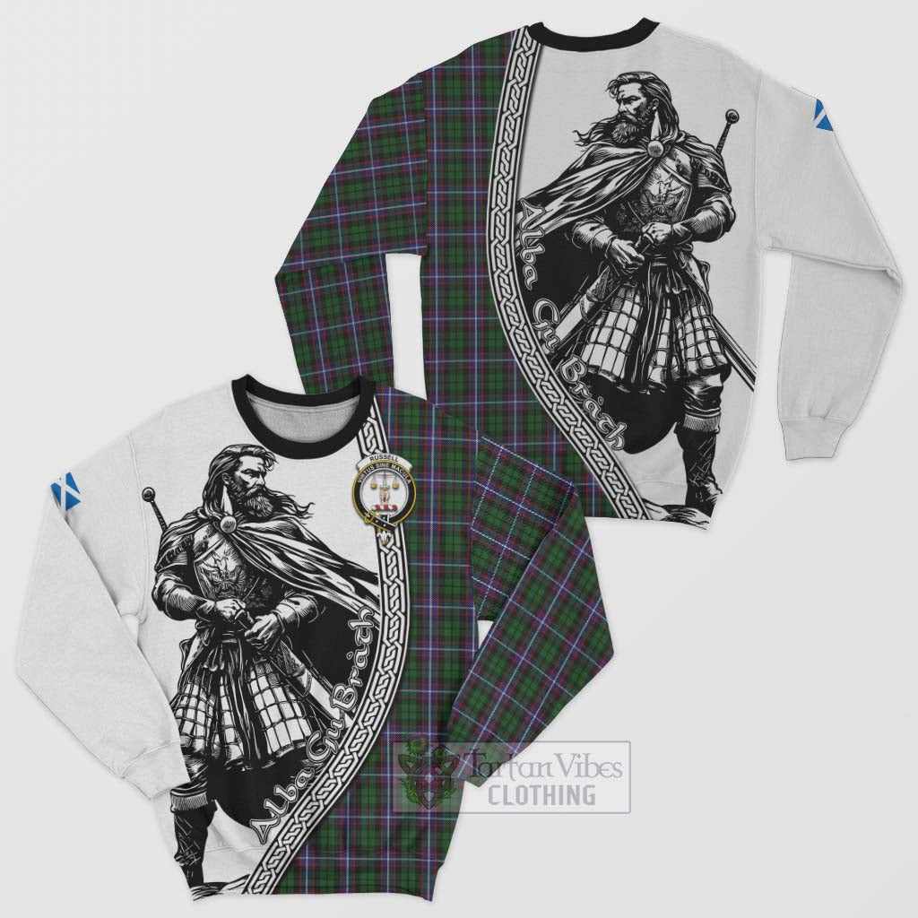 Tartan Vibes Clothing Russell Tartan Clan Crest Sweatshirt with Highlander Warrior Celtic Style