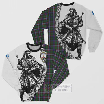 Russell Tartan Clan Crest Sweatshirt with Highlander Warrior Celtic Style