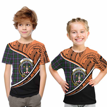 Russell Crest Tartan Kid T-Shirt with Polynesian Vibes Style - Orange Version