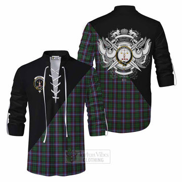 Russell Tartan Ghillie Kilt Shirt with Family Crest and Military Logo Style