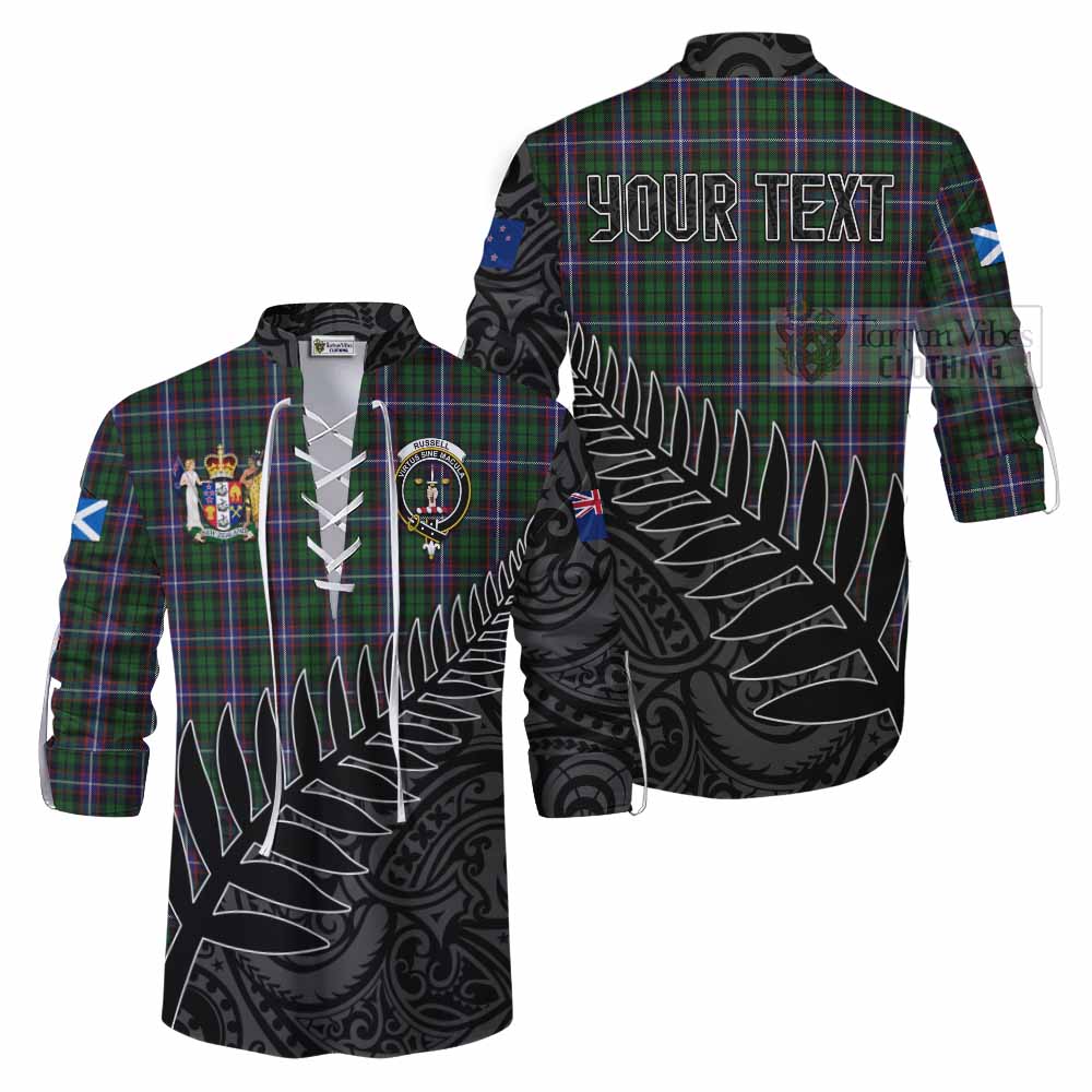 Tartan Vibes Clothing Russell Crest Tartan Ghillie Kilt Shirt with New Zealand Silver Fern Half Style