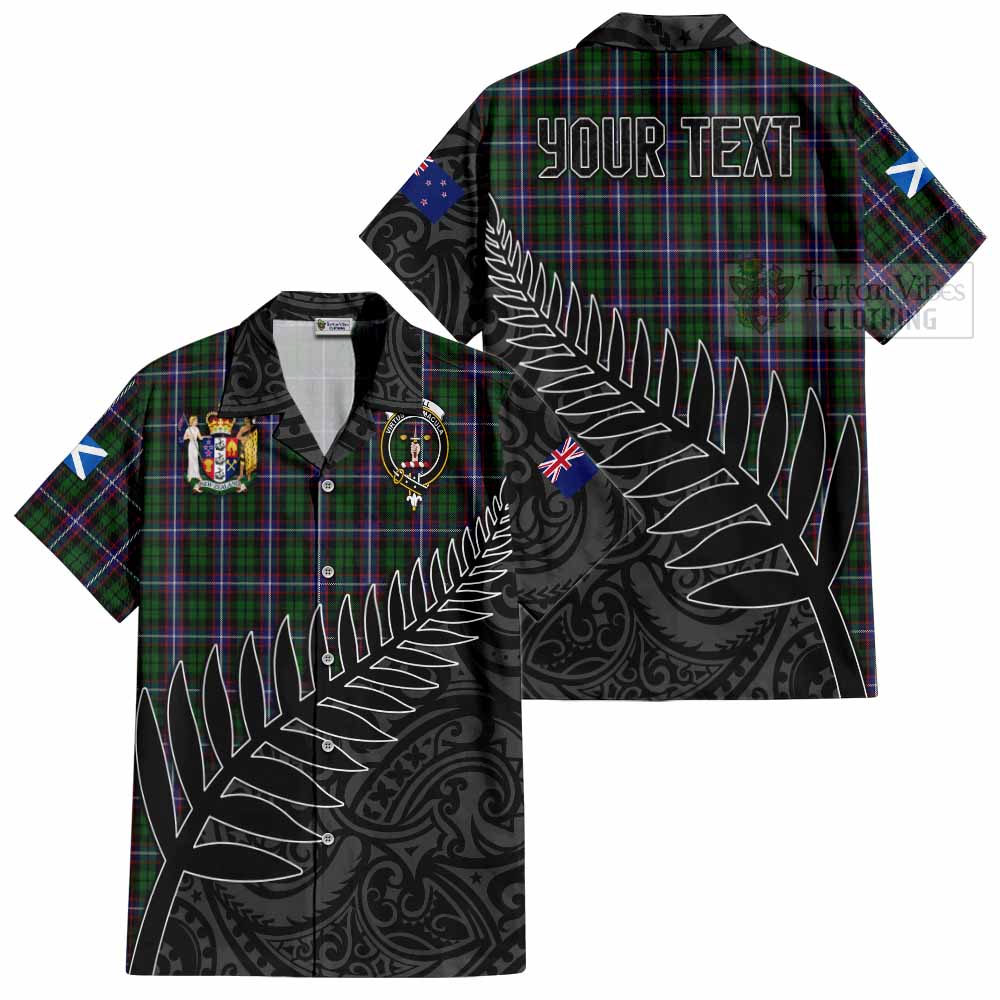 Tartan Vibes Clothing Russell Crest Tartan Short Sleeve Button Shirt with New Zealand Silver Fern Half Style