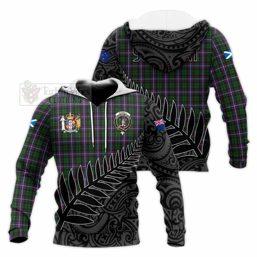 Tartan Vibes Clothing Russell Crest Tartan Knitted Hoodie with New Zealand Silver Fern Half Style