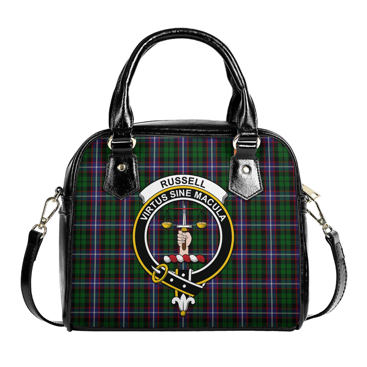 Russell Tartan Shoulder Handbags with Family Crest One Size 6*25*22 cm - Tartanvibesclothing