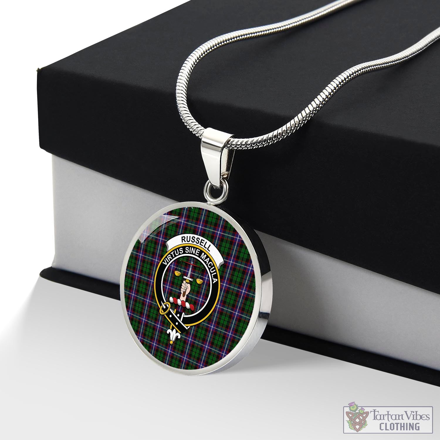 Tartan Vibes Clothing Russell Tartan Circle Necklace with Family Crest