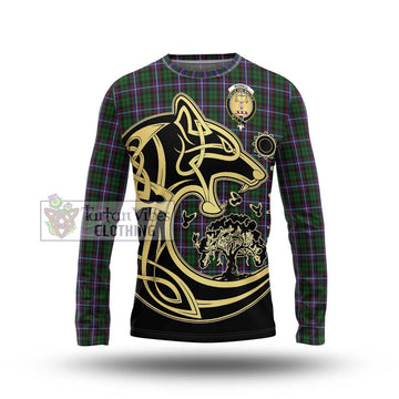 Russell Tartan Long Sleeve T-Shirt with Family Crest Celtic Wolf Style