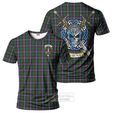 Russell Tartan T-Shirt with Family Crest Celtic Skull Style