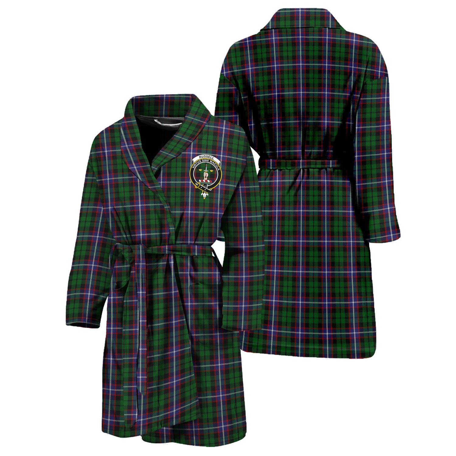 Russell Tartan Bathrobe with Family Crest Unisex S - Tartan Vibes Clothing