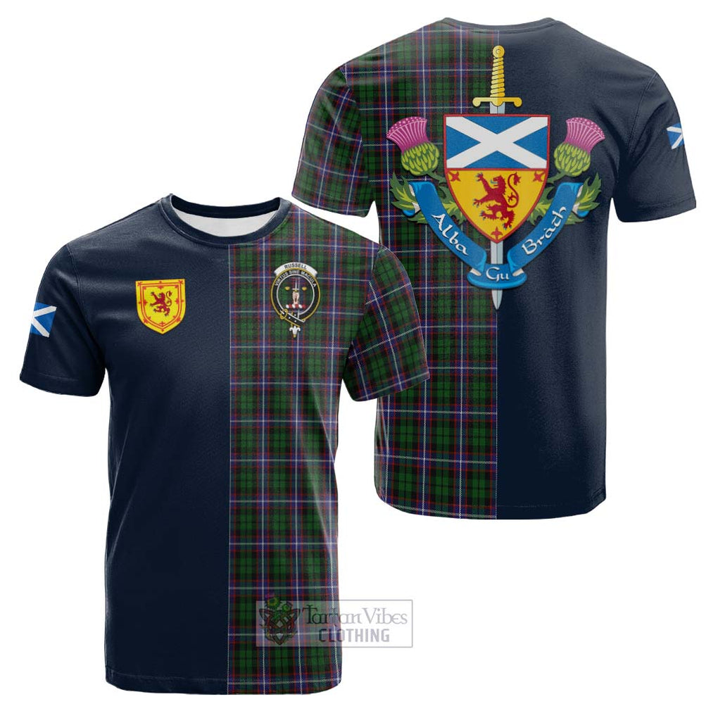 Tartan Vibes Clothing Russell Tartan Cotton T-shirt with Scottish Lion Royal Arm Half Style