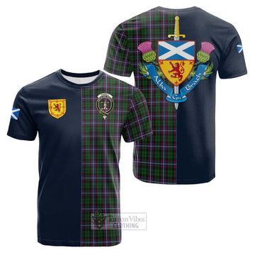 Russell Tartan Cotton T-shirt Alba with Scottish Lion Royal Arm Half Style