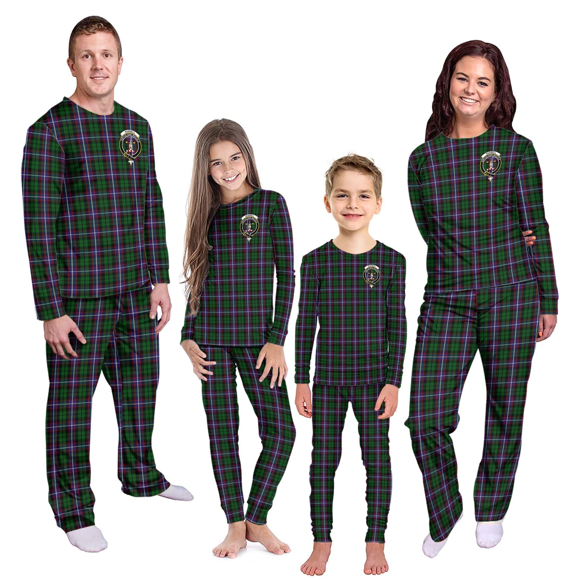 Russell Tartan Pajamas Family Set with Family Crest - Tartanvibesclothing