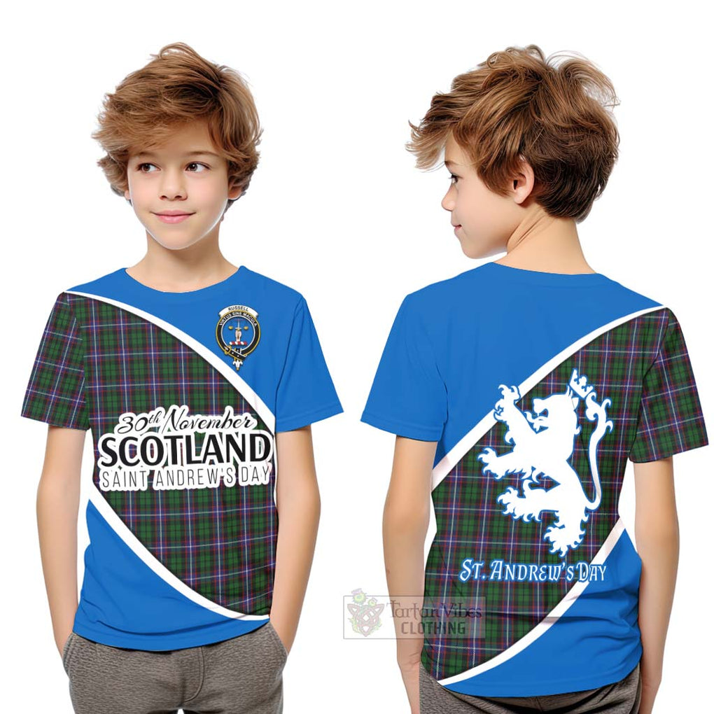 Tartan Vibes Clothing Russell Family Crest Tartan Kid T-Shirt Celebrate Saint Andrew's Day in Style