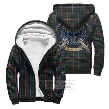 Russell Tartan Sherpa Hoodie with Family Crest Celtic Skull Style