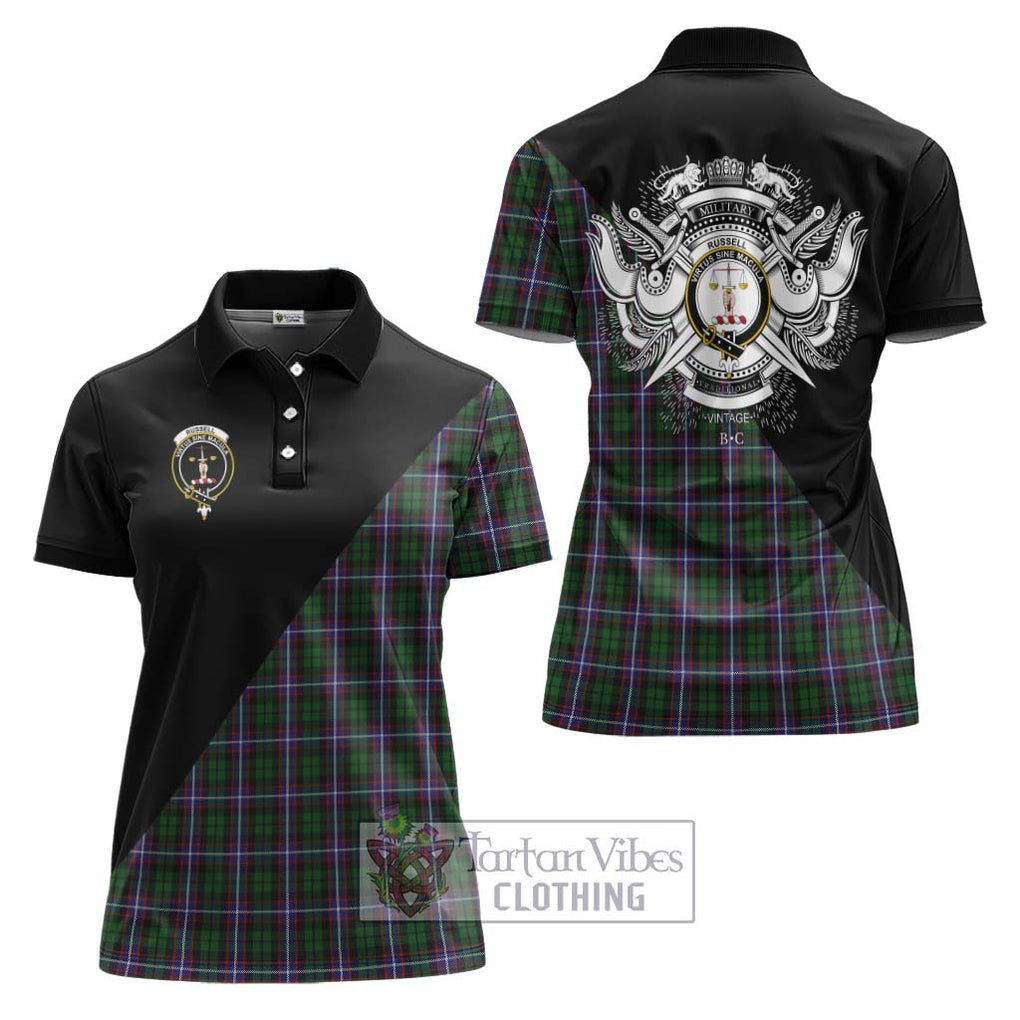 Russell Tartan Women's Polo Shirt with Family Crest and Military Logo Style Women - Tartanvibesclothing Shop