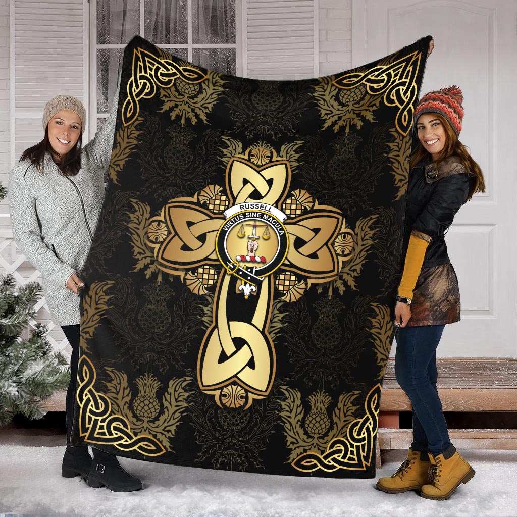 Russell Clan Blanket Gold Thistle Celtic Style - Tartanvibesclothing
