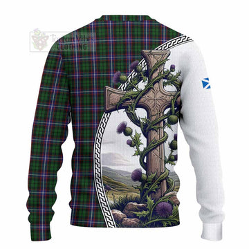 Russell Tartan Knitted Sweater with Family Crest and St. Andrew's Cross Accented by Thistle Vines