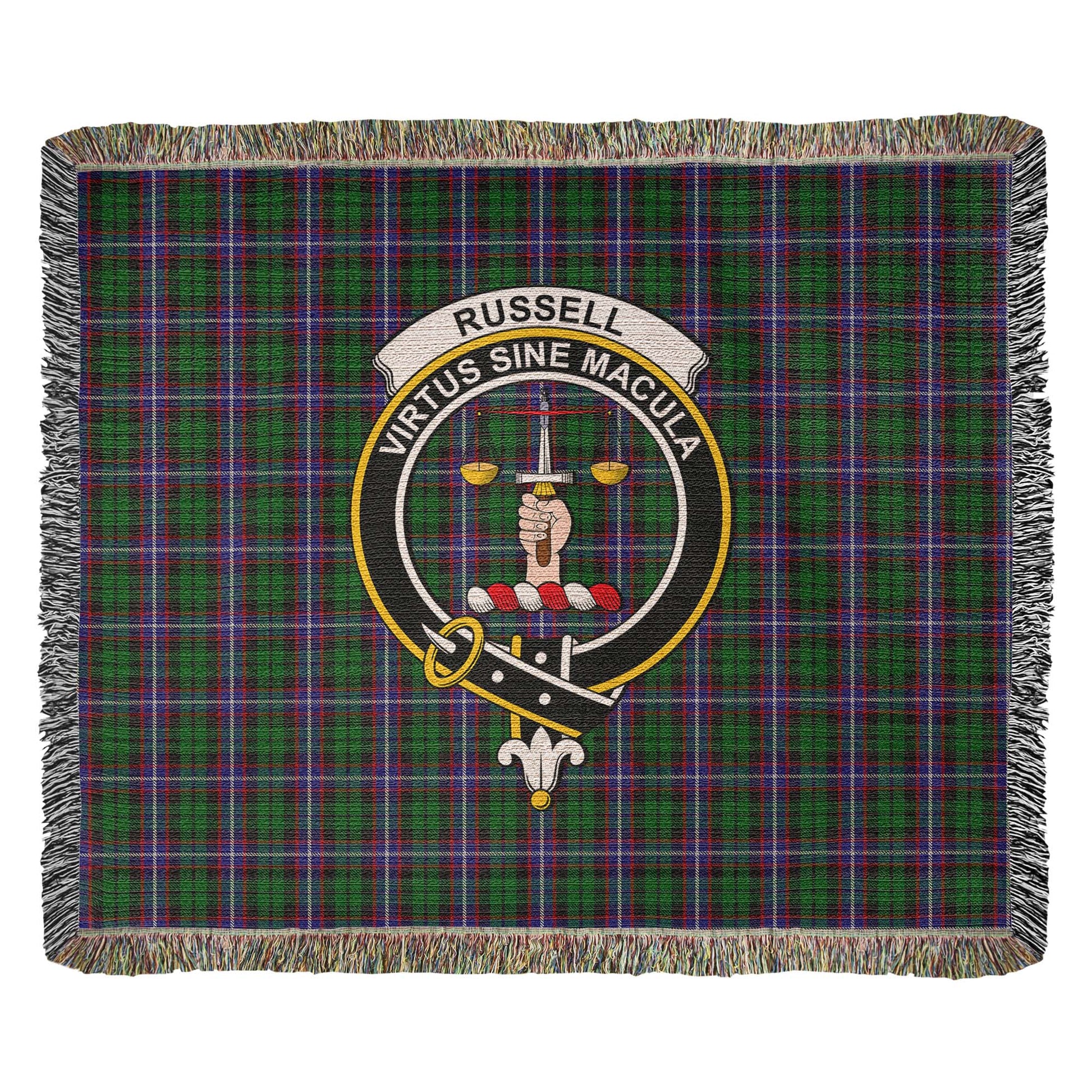 Tartan Vibes Clothing Russell Tartan Woven Blanket with Family Crest