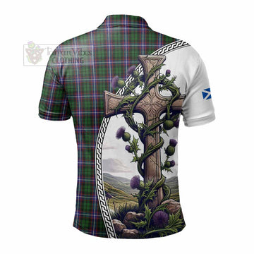 Russell Tartan Polo Shirt with Family Crest and St. Andrew's Cross Accented by Thistle Vines