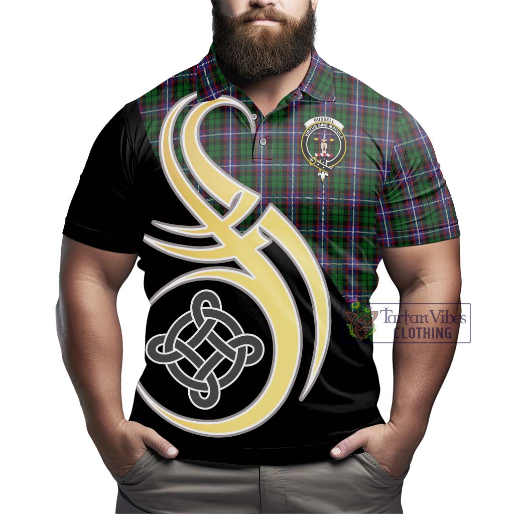 Russell Tartan Polo Shirt with Family Crest and Celtic Symbol Style - Tartan Vibes Clothing