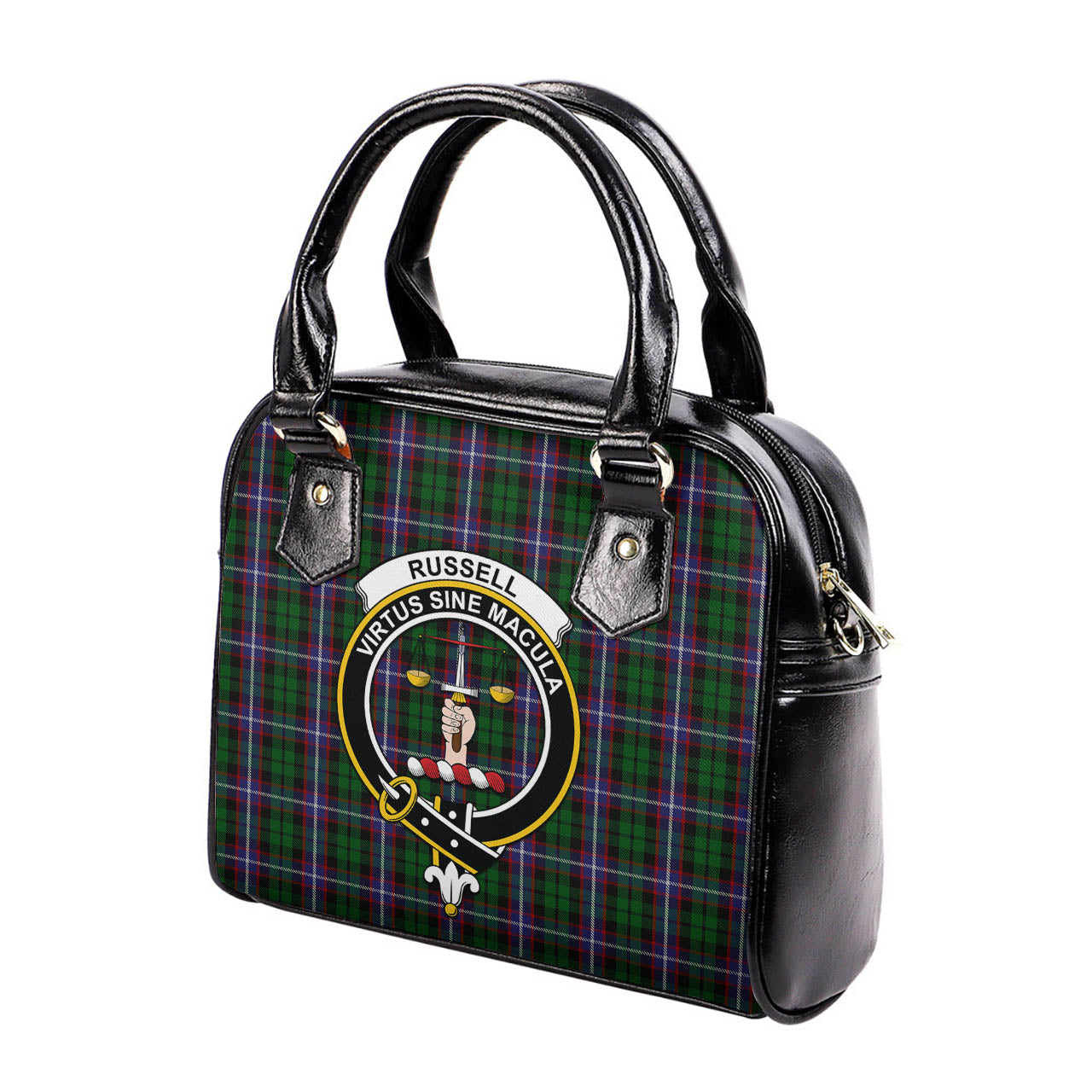 Russell Tartan Shoulder Handbags with Family Crest - Tartanvibesclothing