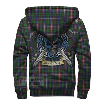 Russell Tartan Sherpa Hoodie with Family Crest Celtic Skull Style