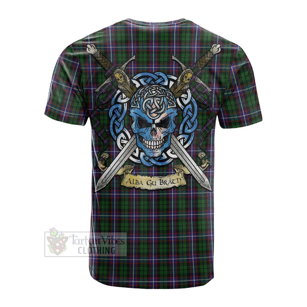 Tartan Vibes Clothing Russell Tartan Cotton T-shirt with Family Crest Celtic Skull Style