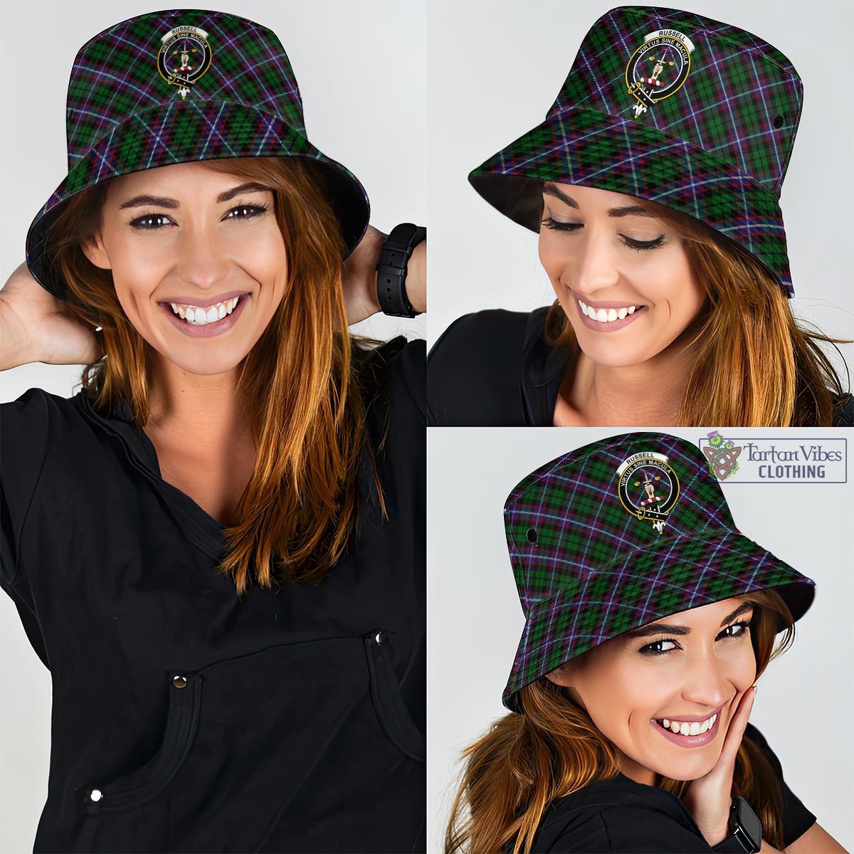 Tartan Vibes Clothing Russell Tartan Bucket Hat with Family Crest