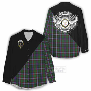 Russell Tartan Women's Casual Shirt with Family Crest and Military Logo Style