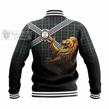 Russell Crest Tartan Baseball Jacket with Golden Lion Emblem Celtic Style - Tartan Vibes Clothing