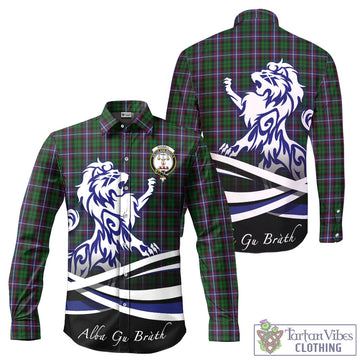 Russell Tartan Long Sleeve Button Up Shirt with Alba Gu Brath Regal Lion Emblem