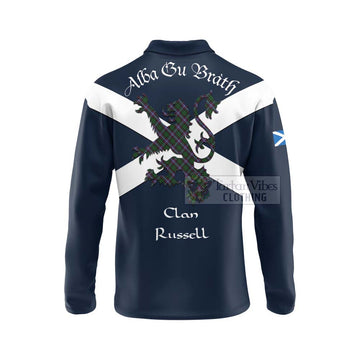 Russell Tartan Lion Rampant Long Sleeve Polo Shirt Proudly Display Your Heritage with Alba Gu Brath and Clan Name - Tartan Vibes Clothing