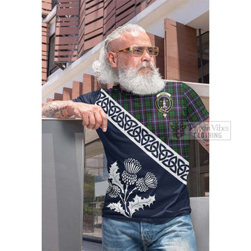 Russell Tartan Cotton T-shirt Featuring Thistle and Scotland Map