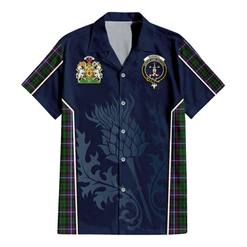 Russell Tartan Short Sleeve Button Up Shirt with Family Crest and Scottish Thistle Vibes Sport Style