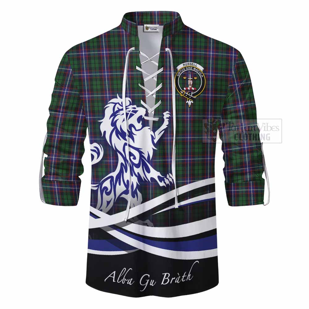 Tartan Vibes Clothing Russell Tartan Ghillie Kilt Shirt with Alba Gu Brath Regal Lion Emblem