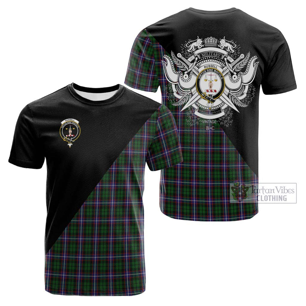 Tartan Vibes Clothing Russell Tartan Cotton T-shirt with Family Crest and Military Logo Style