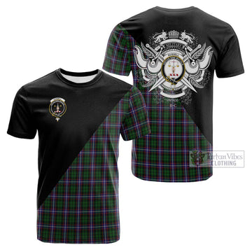 Russell Tartan Cotton T-shirt with Family Crest and Military Logo Style