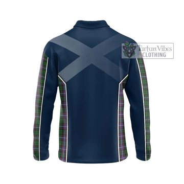 Russell Tartan Long Sleeve Polo Shirt with Family Crest and Lion Rampant Vibes Sport Style - Tartan Vibes Clothing