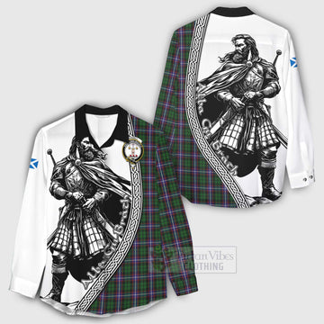 Russell Tartan Clan Crest Women's Casual Shirt with Highlander Warrior Celtic Style