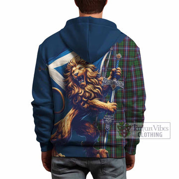 Russell Tartan Family Crest Hoodie with Scottish Majestic Lion