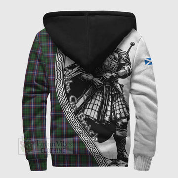 Russell Tartan Clan Crest Sherpa Hoodie with Highlander Warrior Celtic Style