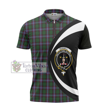 Russell Tartan Zipper Polo Shirt with Family Crest Circle Style