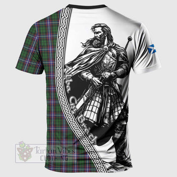 Russell Tartan Clan Crest T-Shirt with Highlander Warrior Celtic Style