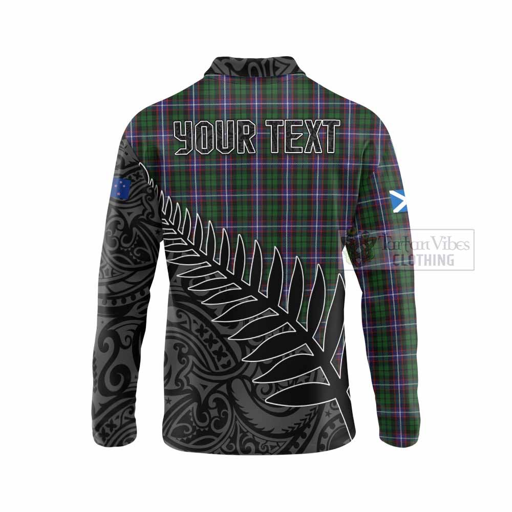 Tartan Vibes Clothing Russell Crest Tartan Long Sleeve Polo Shirt with New Zealand Silver Fern Half Style