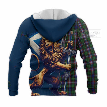 Russell Tartan Family Crest Knitted Hoodie with Scottish Majestic Lion